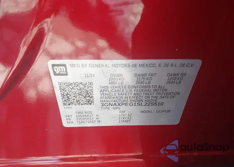 2025 Chevrolet Equinox Awd Lt из США, поврежденный, VIN 3GNAXPEG1SL225510